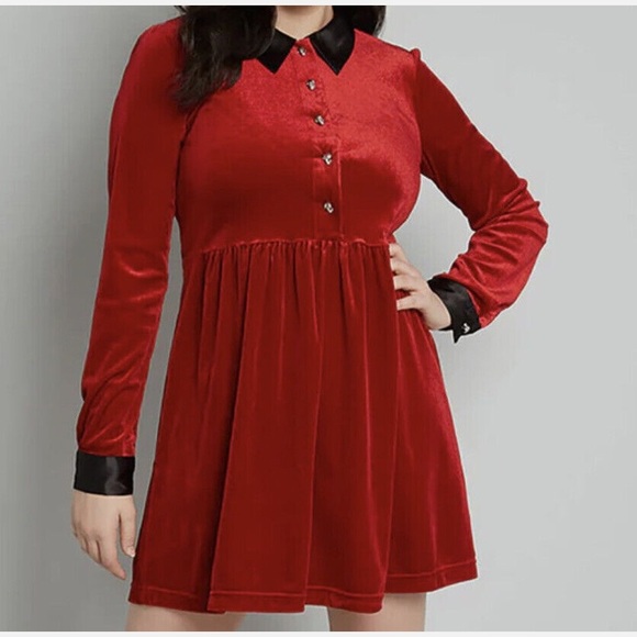 ModCloth | Is It Wednesday Yet? Mini Dress Skull Buttons Velvet Red Plus 1X - Picture 1 of 10